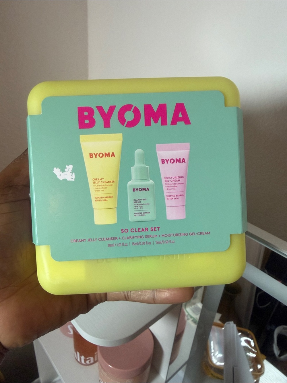 BYOMA Hydrate, Balance & Clarify Travel Skincare Set - Yellow & Mint